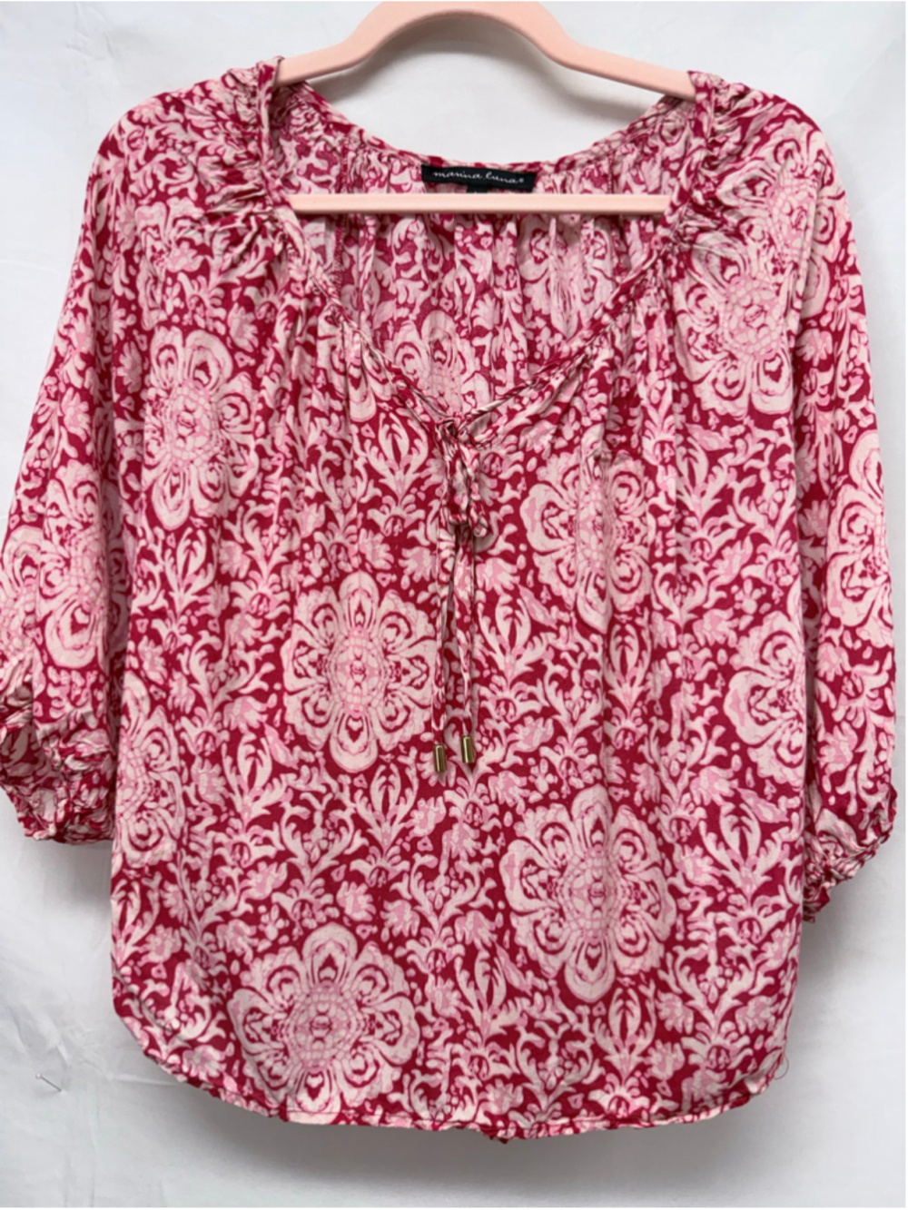 Women's Marina Luna Blouse Size L Pink White Floral Print